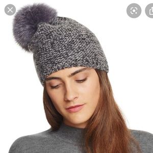 KYI KYI SLOUCHY GREY BEANIE WITH LARGE FUR POM
